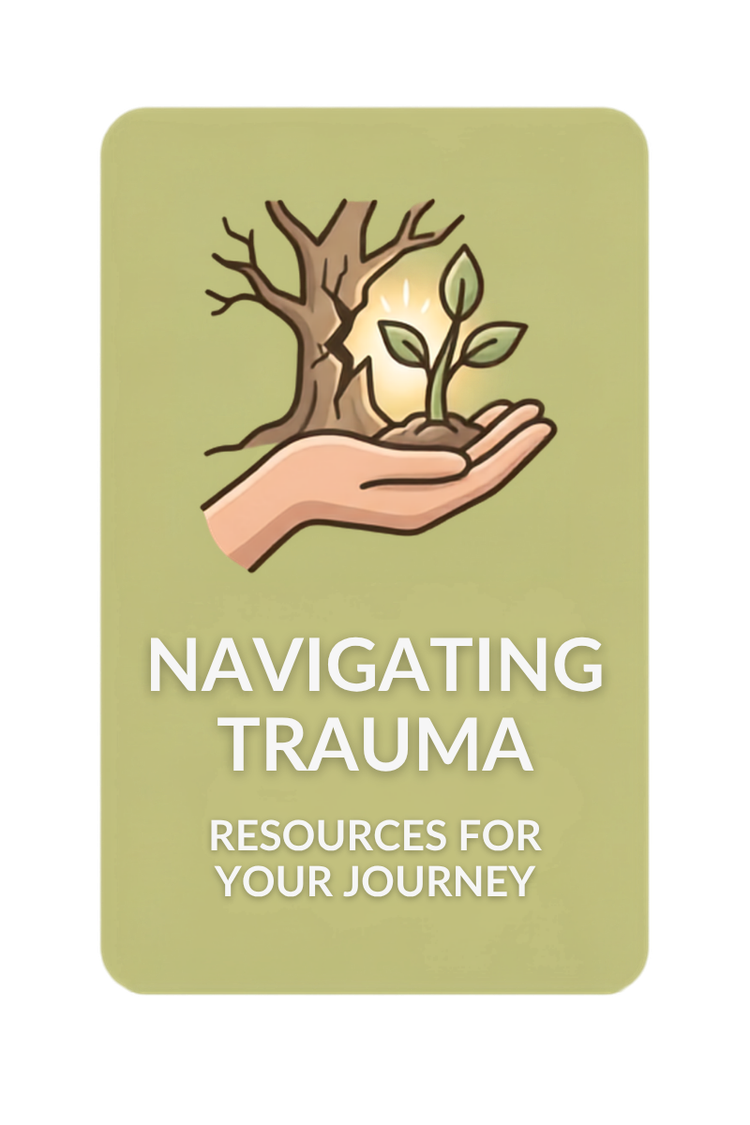Illustration of an open hand holding a soft cloud with warm rays of light breaking through, set against a sage green background, featuring the text 'NAVIGATING DEPRESSION - RESOURCES FOR YOUR JOURNEY