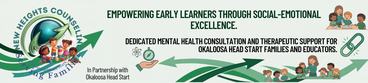 Banner for New Heights Counseling in partnership with Okaloosa Head Start: "Empowering early learners through social-emotional excellence.